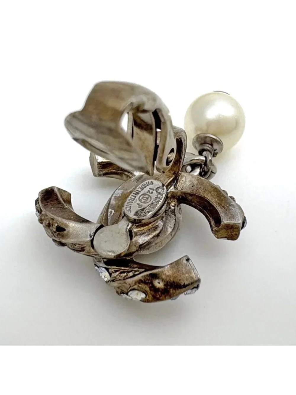 Chanel Earrings CC Logo Metal Rhinestone Fakepearl